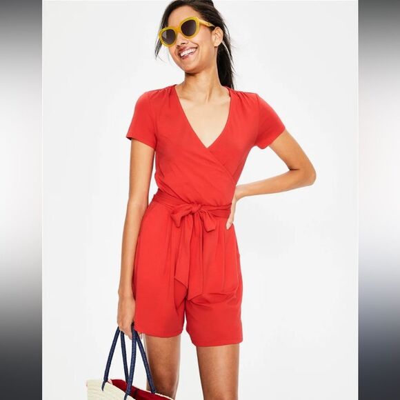 NEW! Boden Red Caroline Faux Wrap Cotton Knit Jersey Playsuit Romper - 6T - Picture 2 of 14